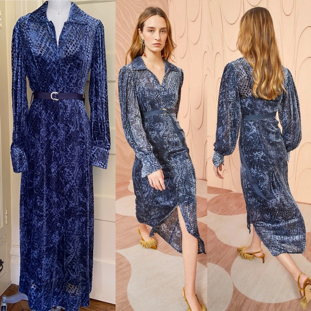💔SOLD $890 Ulla Johnson Thalia Blue Velvet Shirt Dress Size 2 NWT - Picture 1 of 16